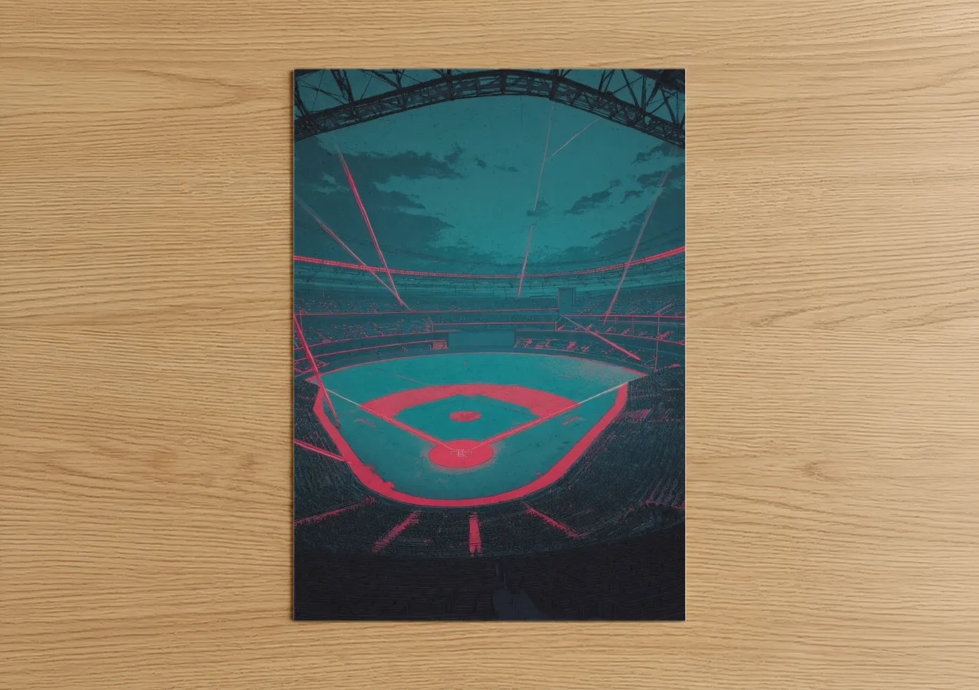Neon Baseball Stadium Night Wall Art