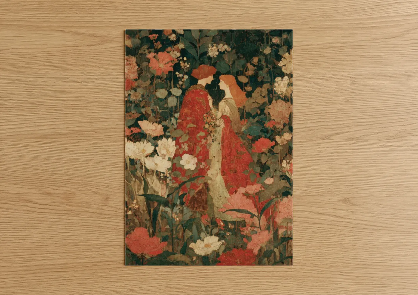 Romantic Couple in Vintage Floral Garden Wall Art