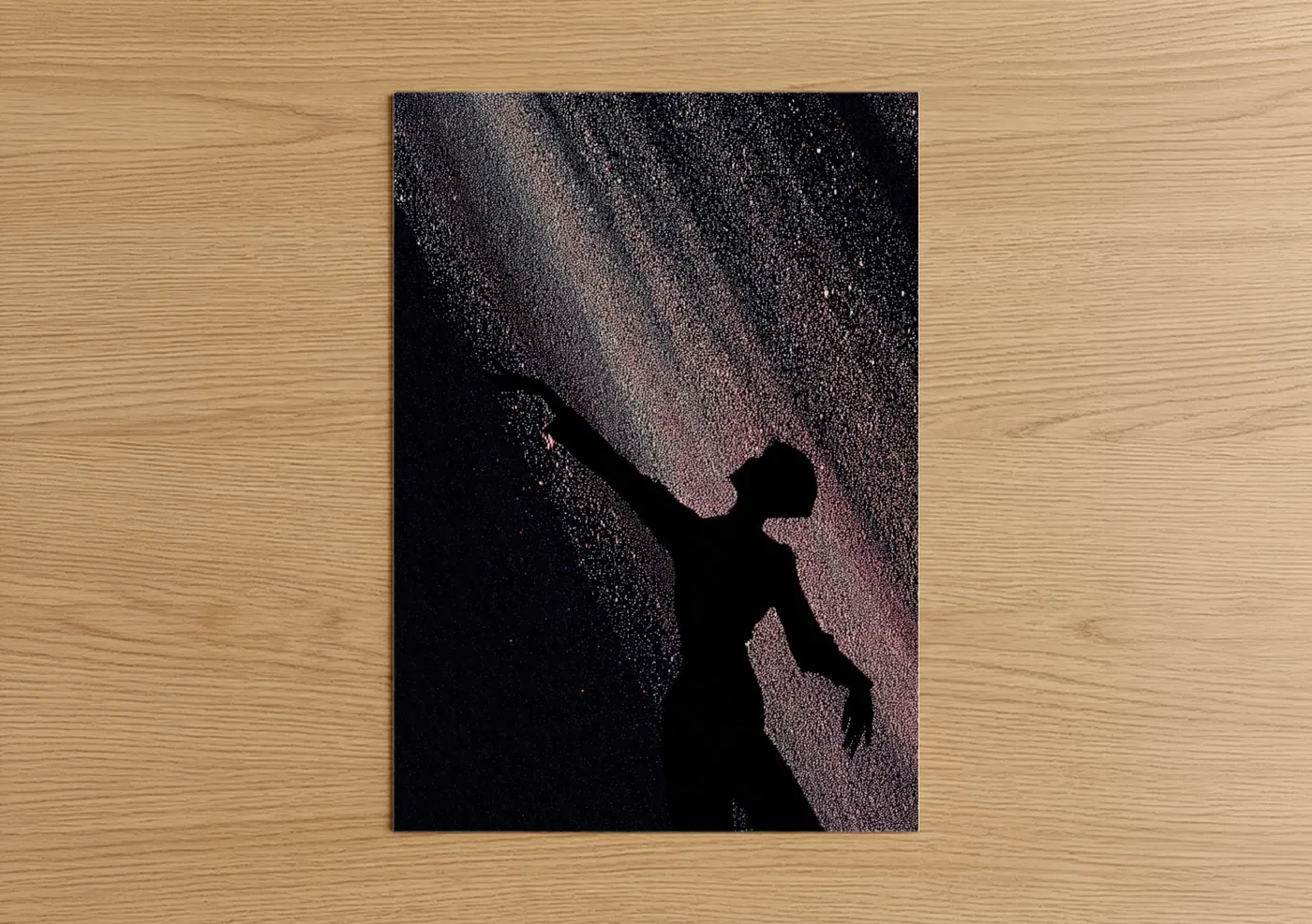 Art print on warm oak wood — black and gold and black palette — Disco Silhouette poster