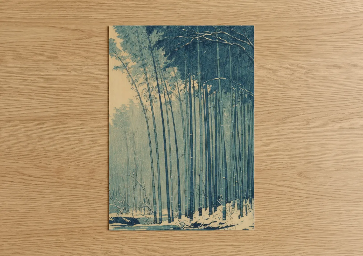 Snowy Bamboo Grove Japanese Woodblock Wall Art