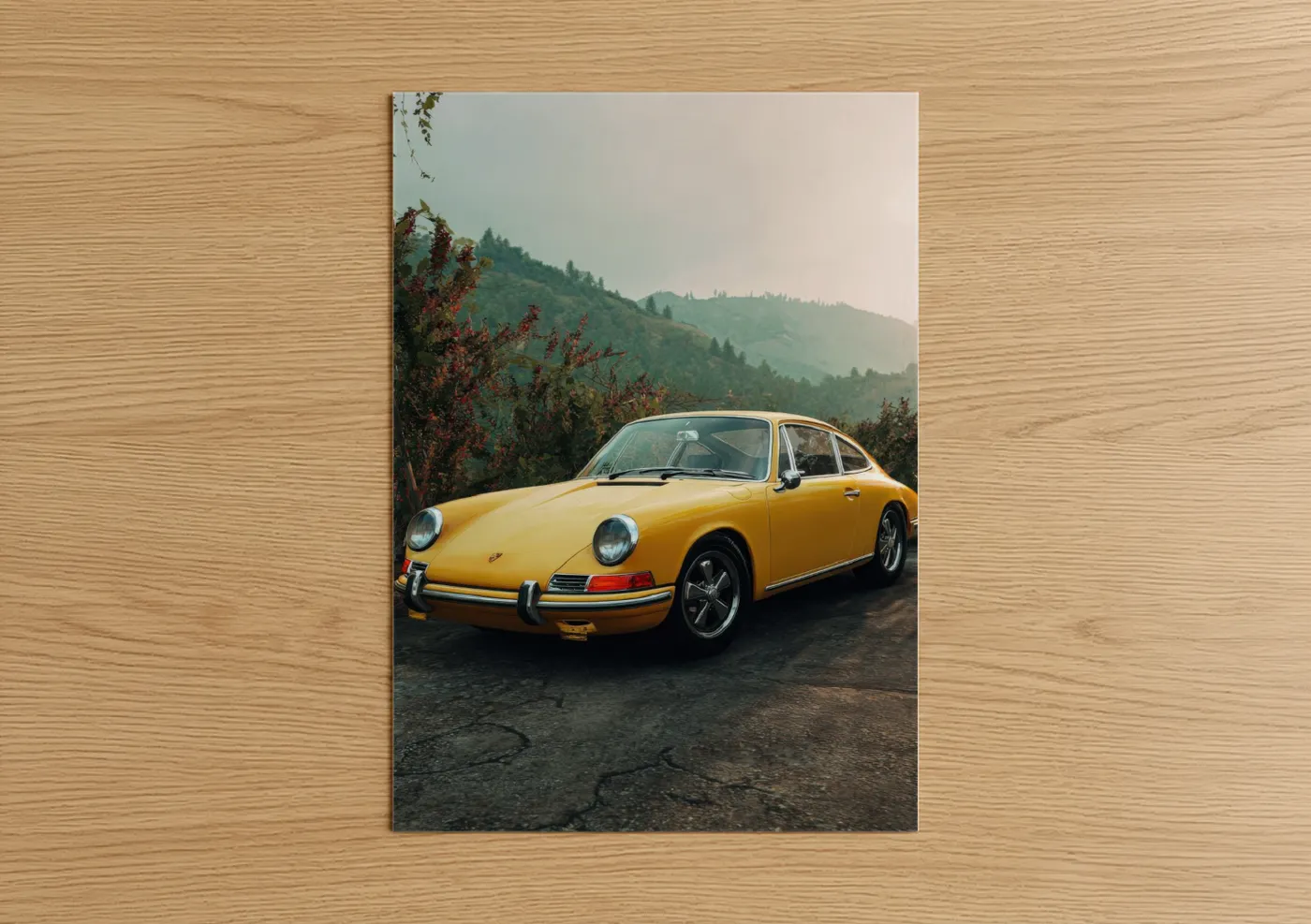 Yellow Classic Sports Car Mountain Road Wall Art