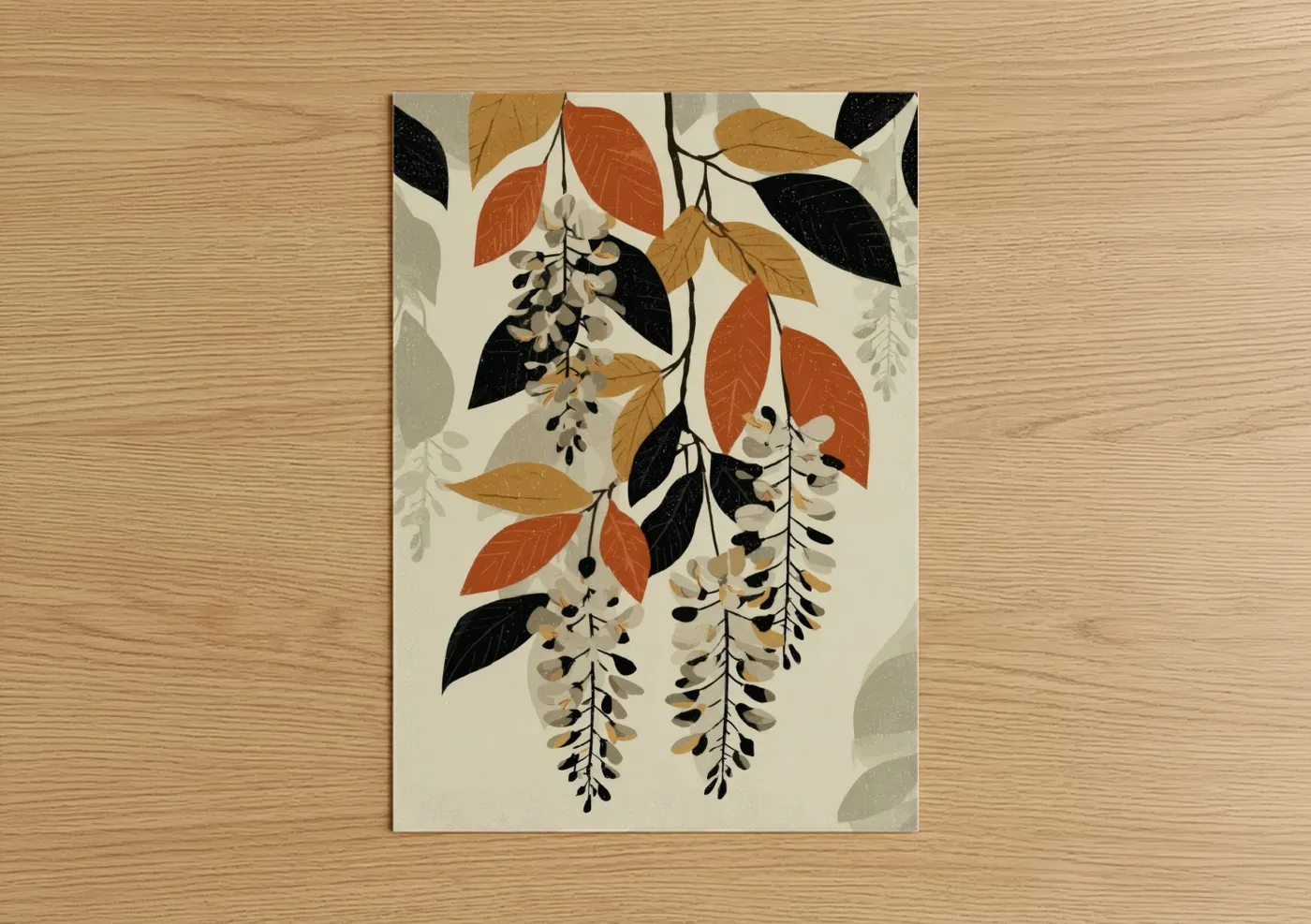 Autumn Wisteria Botanical Art Print Wall Art