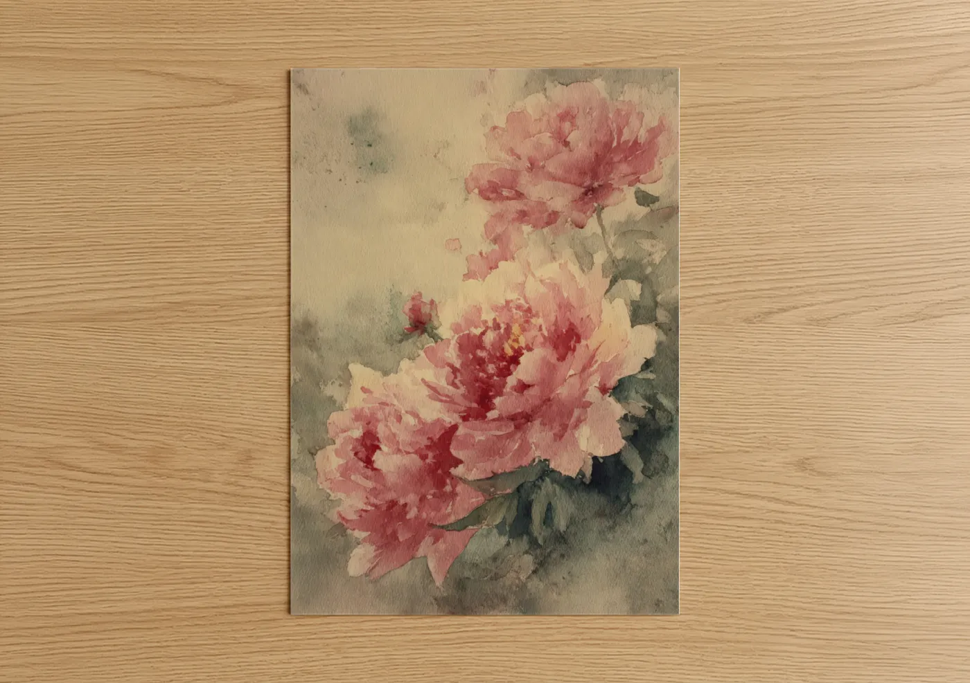 Vintage Peony Cluster Watercolor Wall Art