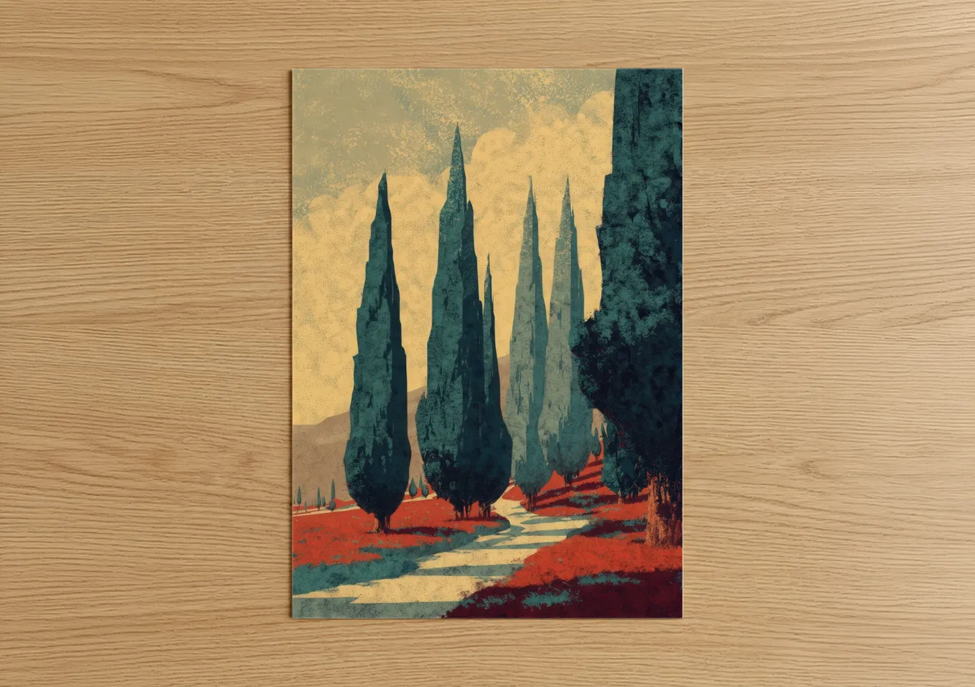 Tuscan Cypress Trees Vintage Landscape Wall Art
