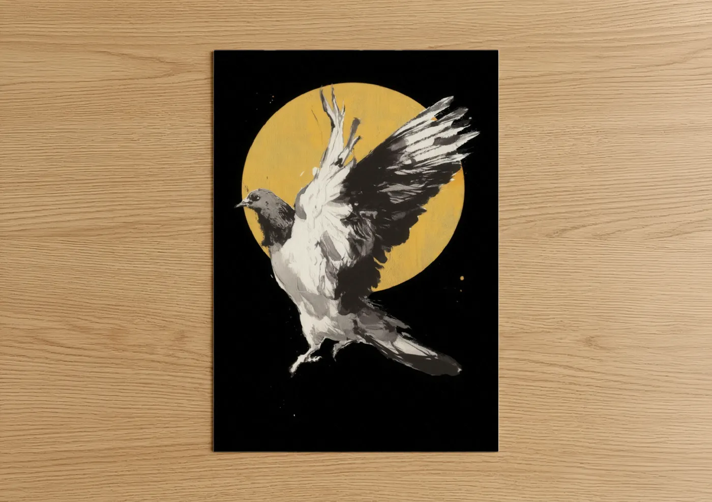 Golden Moon Pigeon Modern Art Print Wall Art