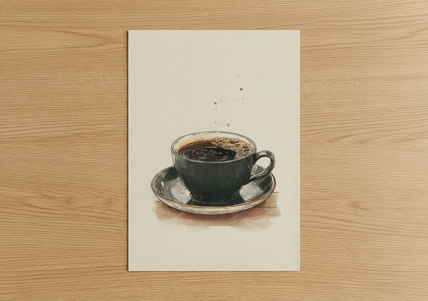 Steaming Coffee Cup Minimalist Illustration Wall Art