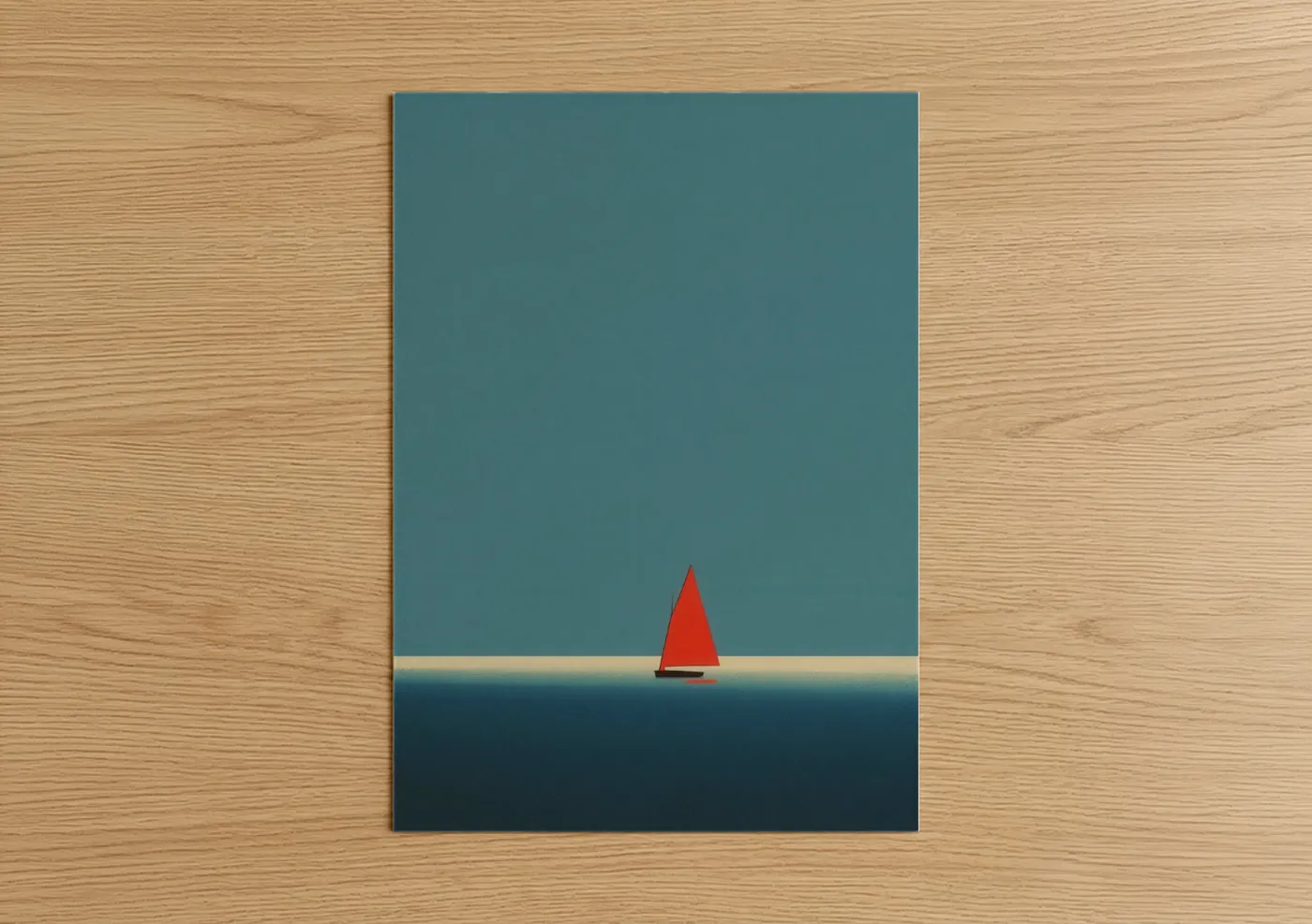 Red Sailboat Minimalist Seascape Wall Art