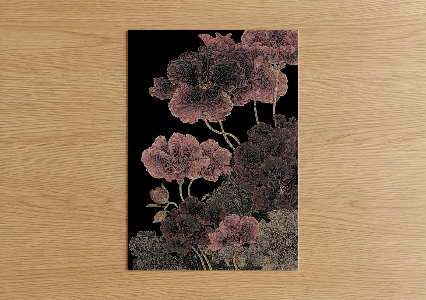 Midnight Geranium Botanical Line Wall Art