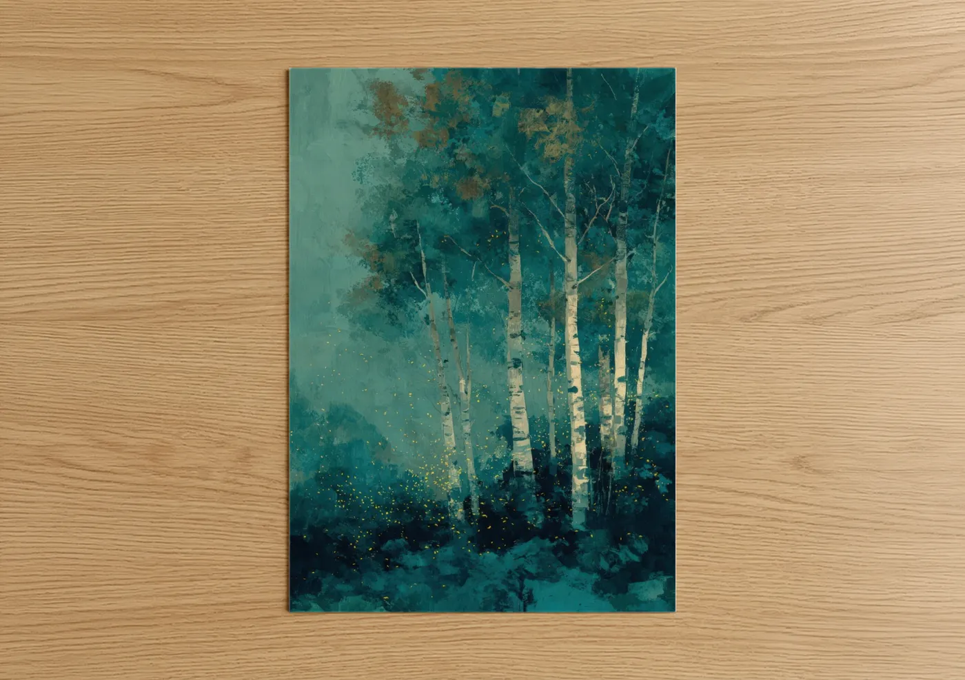 Birch Tree Forest Mystical Teal Wall Art