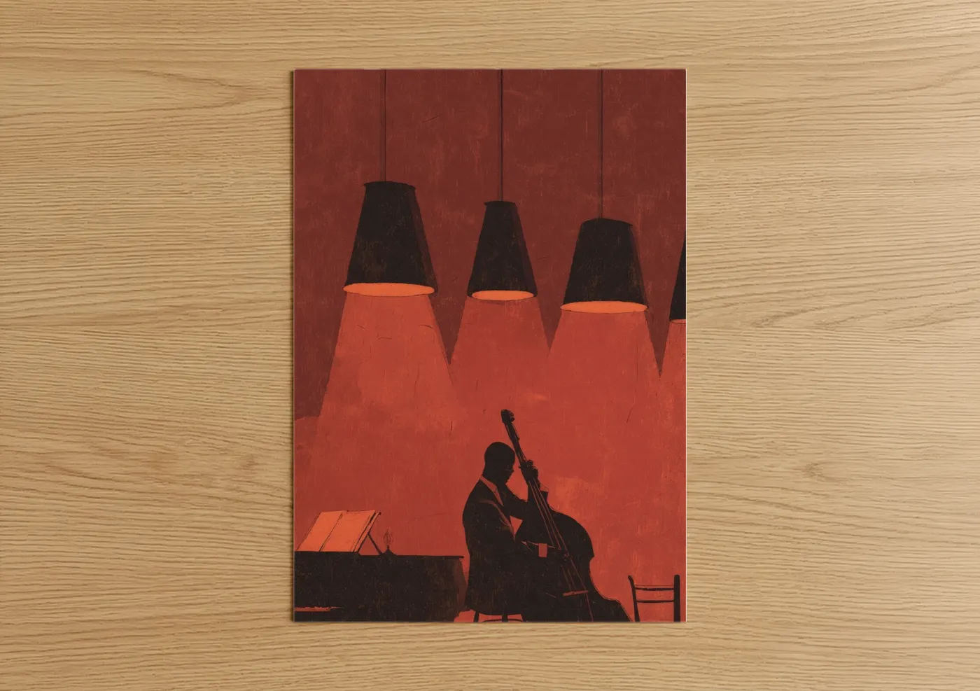 Cellist Silhouette Red Dramatic Lighting Wall Art