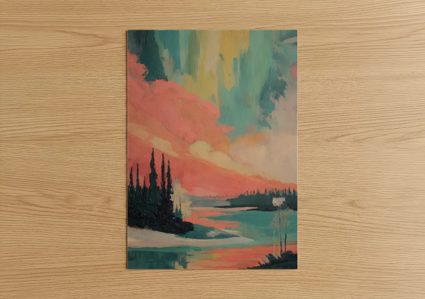Northern Lights Aurora Borealis Painting Wall Art