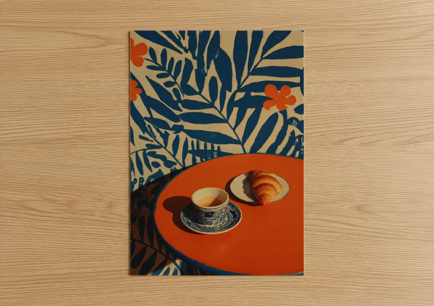 Tropical Breakfast Nook with Coffee and Croissant Wall Art