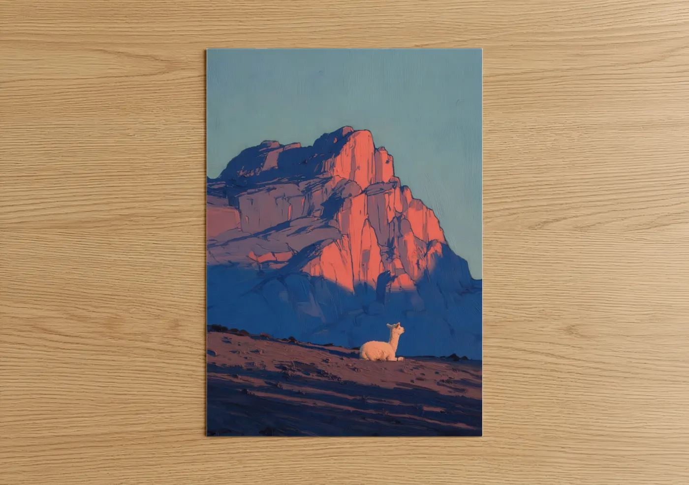 Desert Alpaca Mountain Sunset Illustration Wall Art