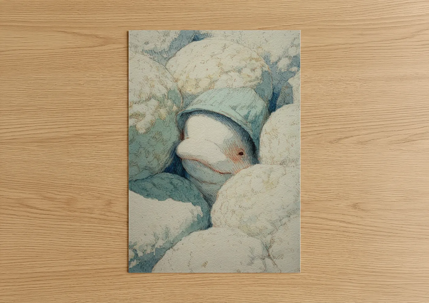 Cozy Beluga Whale Watercolor Illustration Wall Art