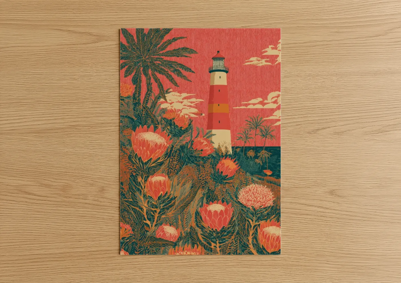 Tropical Lighthouse Botanical Coastal Wall Art
