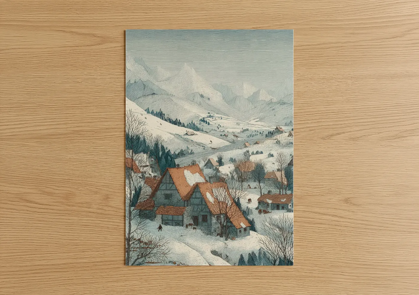 Alpine Village Winter Mountain Landscape Wall Art
