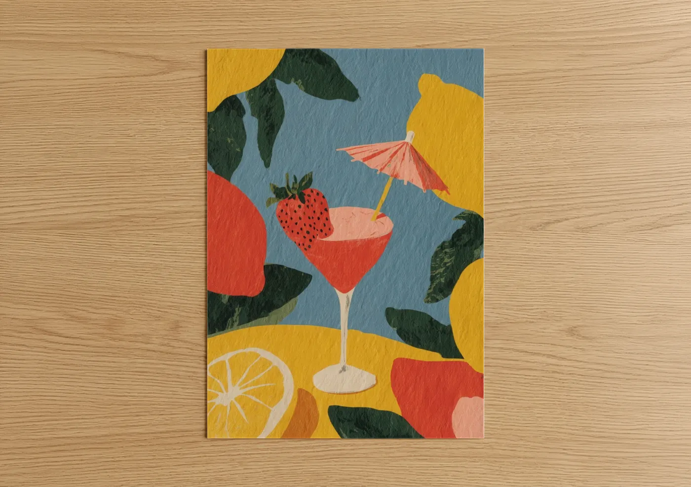 Tropical Cocktail with Strawberry Illustration Wall Art