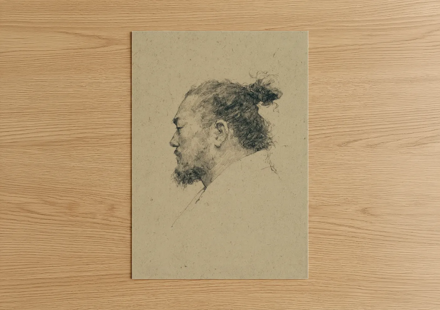 Bearded Sumo Wrestler Portrait Sketch Wall Art