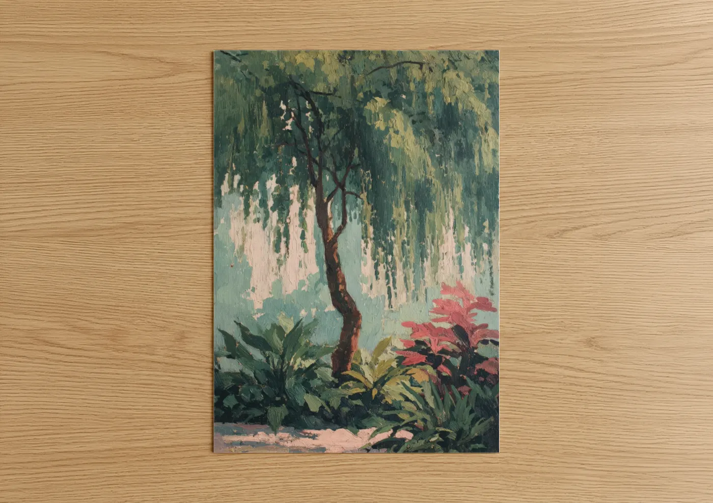 Weeping Willow with Tropical Garden Painting Wall Art