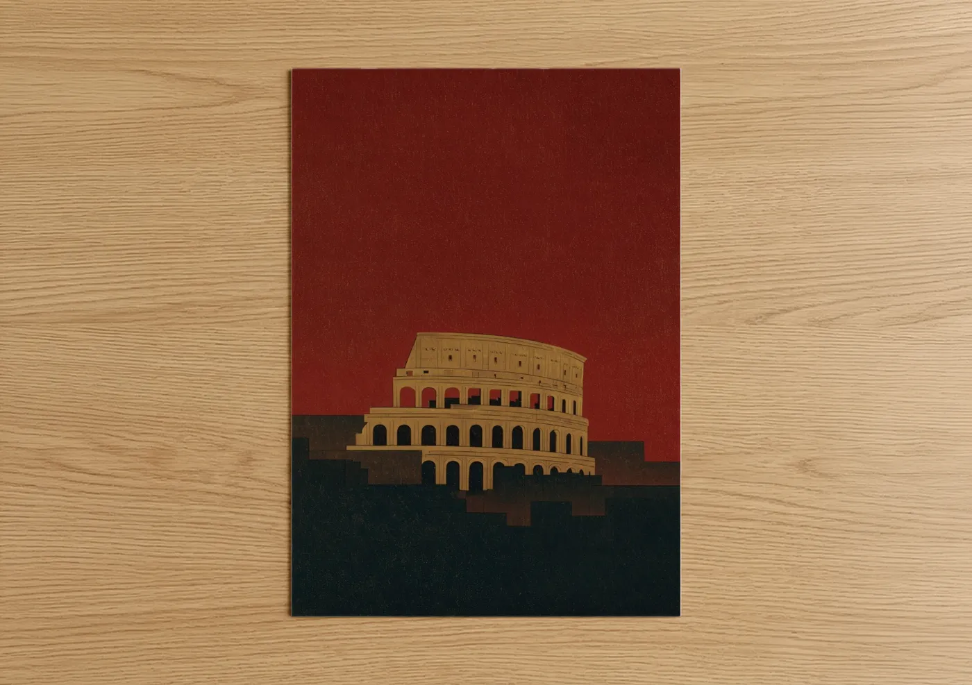 Crimson Colosseum Ancient Rome Architecture Wall Art