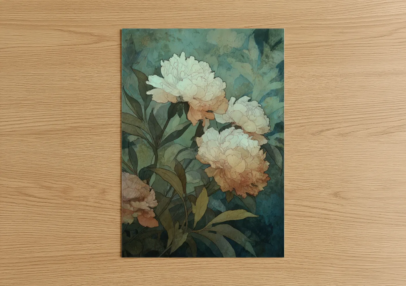 Peachy Peony Cluster Watercolor Wall Art