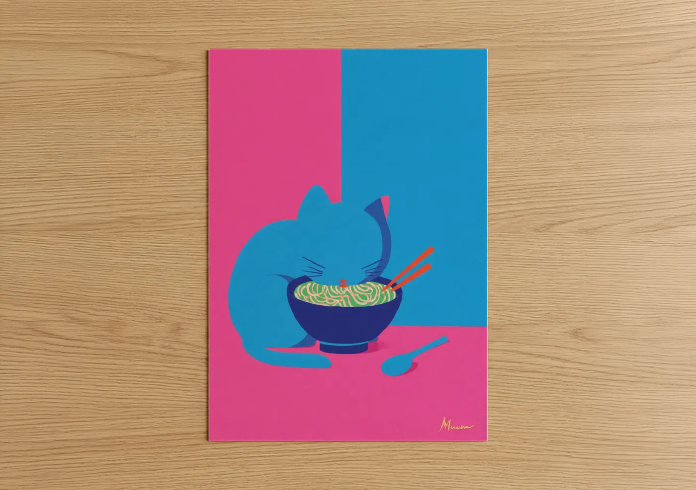 Noodle Cat Pop Art Illustration Wall Art
