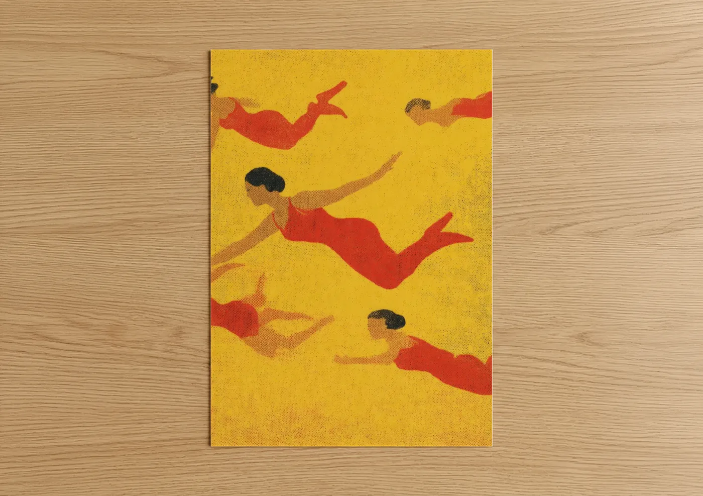Synchronized Swimming Retro Yellow Wall Art
