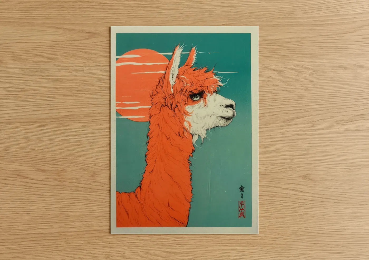 Orange Alpaca Sunset Illustration Wall Art