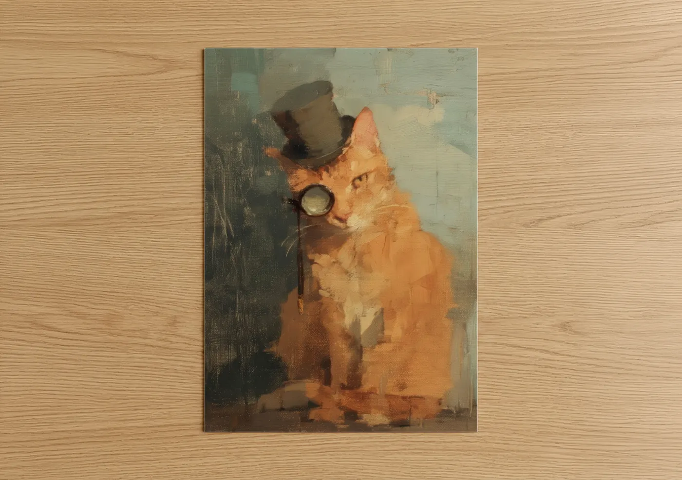 Steampunk Ginger Cat with Top Hat Wall Art