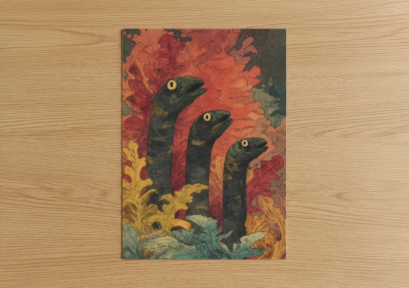 Black Eels Coral Garden Watercolor Wall Art