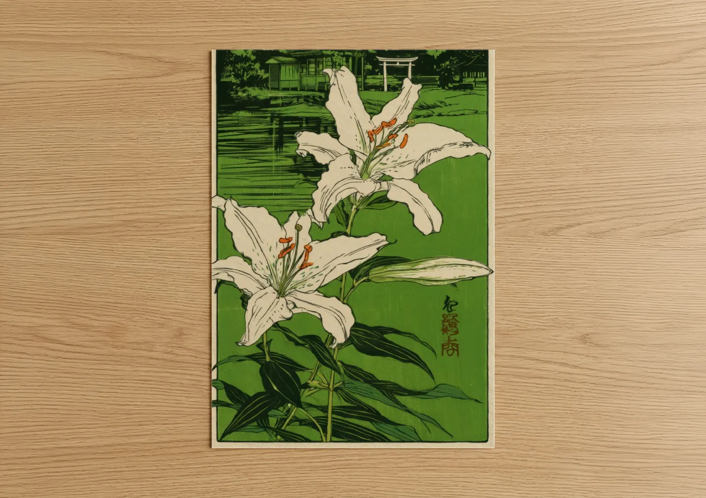 White Amaryllis Japanese Garden Wall Art