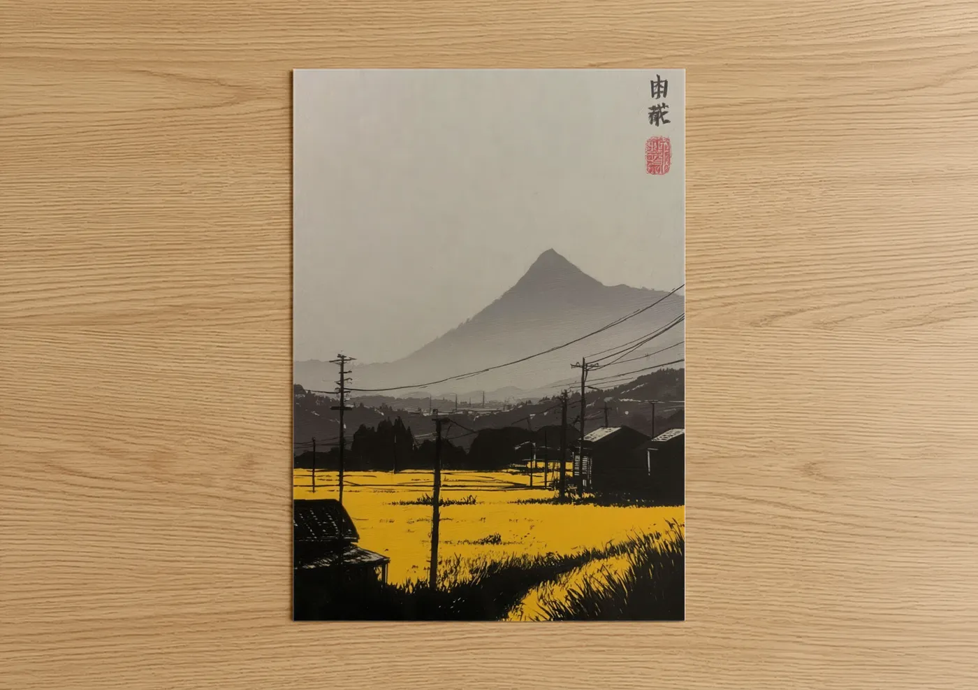 Golden Field Mountain Landscape Wall Art