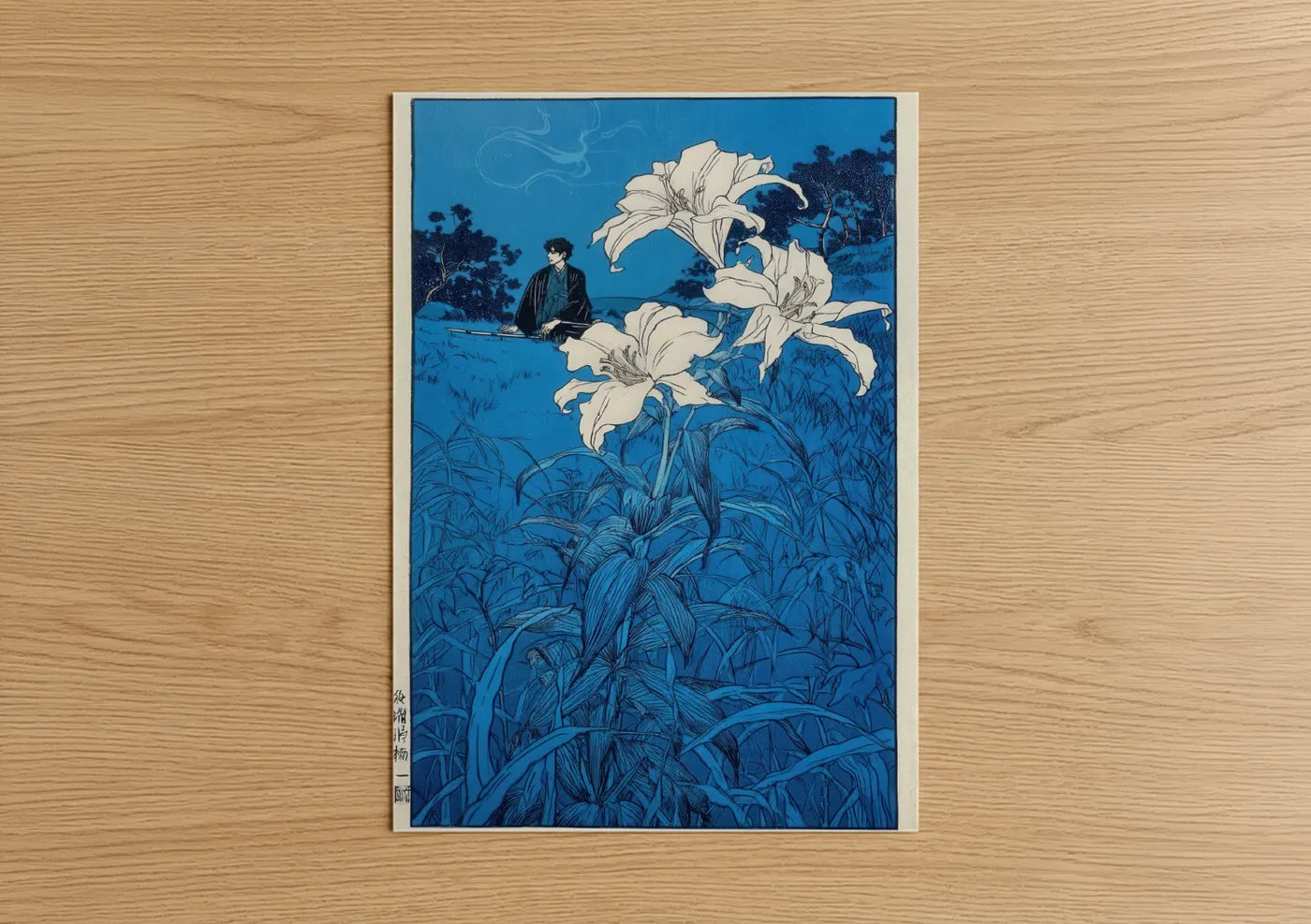 Moonlit Amaryllis Japanese Woodblock Wall Art