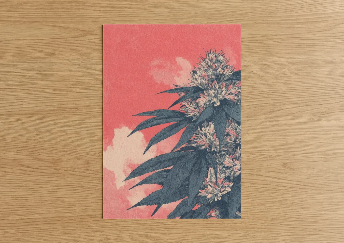 Cannabis Plant Pink Sky Illustration Wall Art