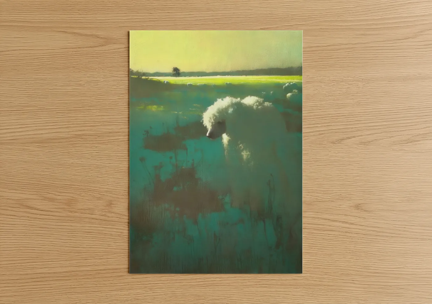Misty Terrier in Green Field Landscape Wall Art