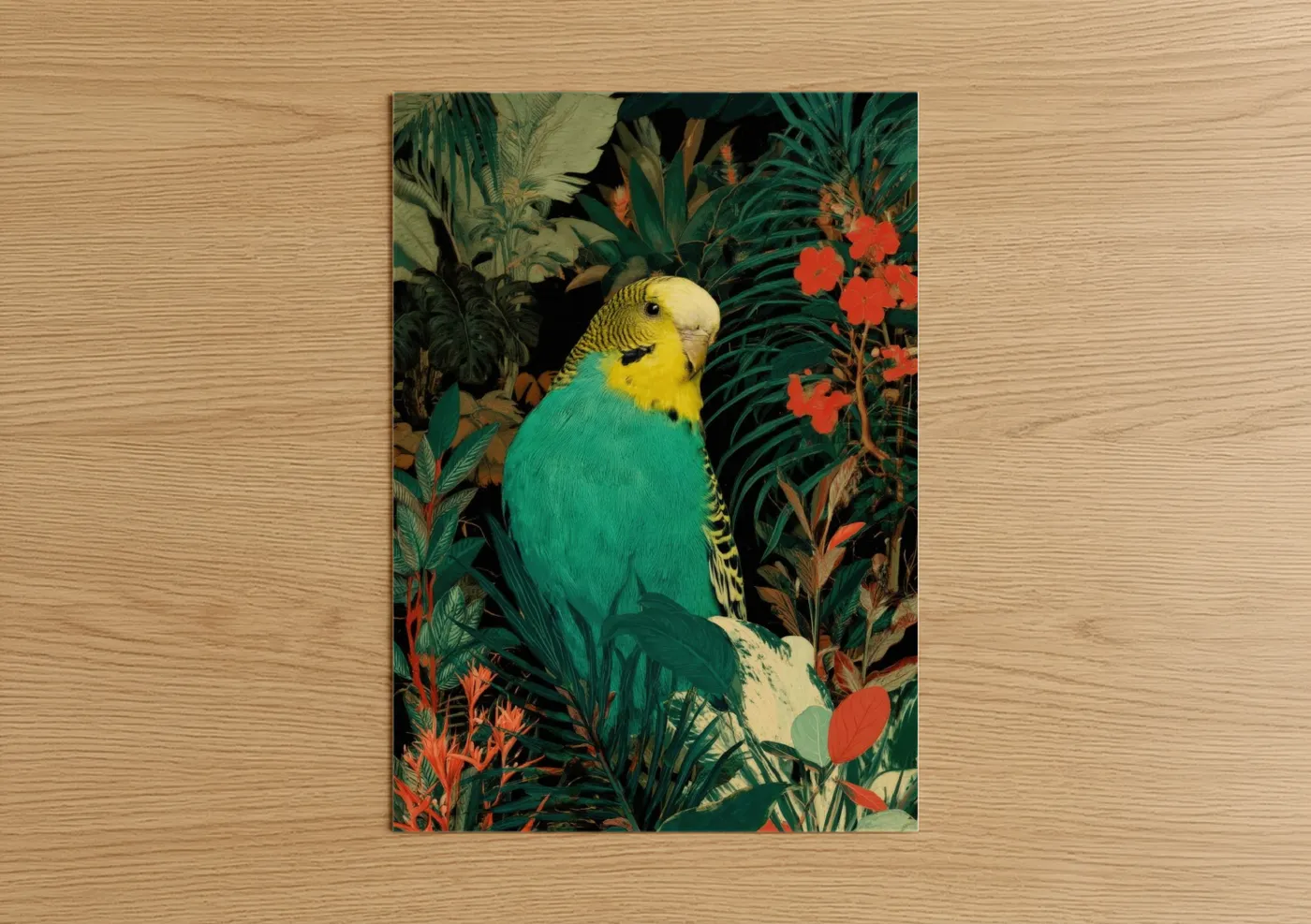 Emerald Budgerigar Tropical Parrot Wall Art