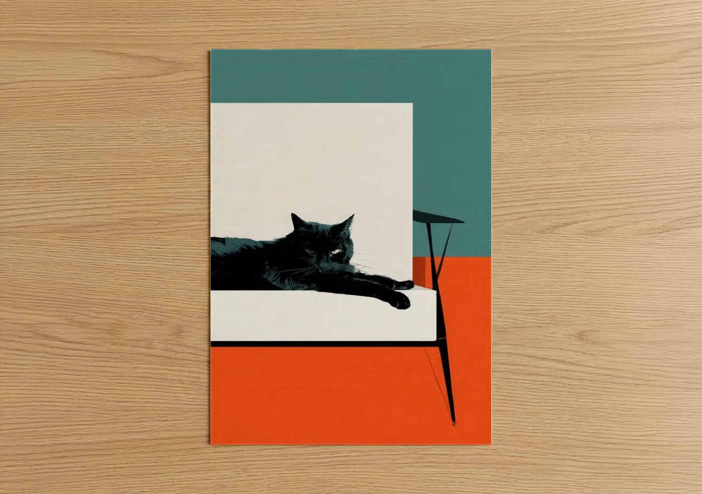 Black Cat Minimalist Mid-Century Modern Wall Art