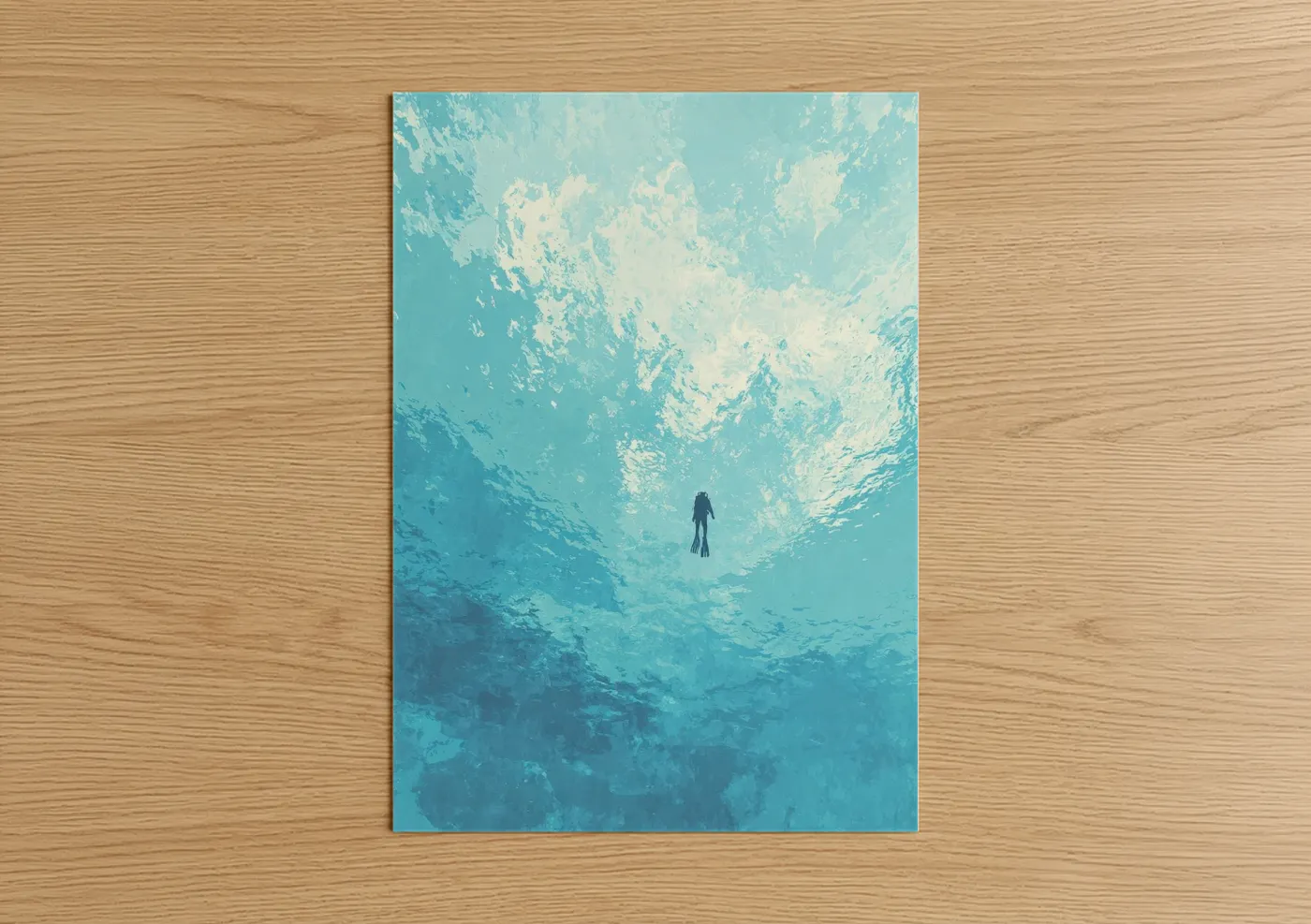 Solitary Diver Rising Through Blue Water Wall Art