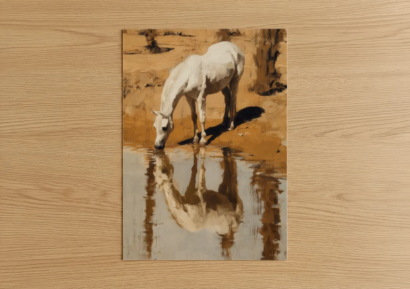 White Arabian Horse Desert Watering Wall Art