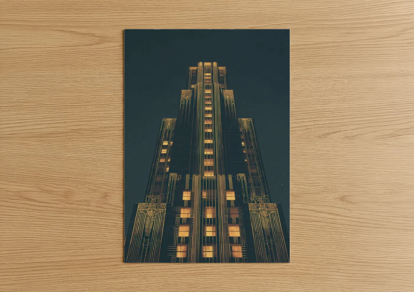 Golden Skyscraper Night Architecture Wall Art