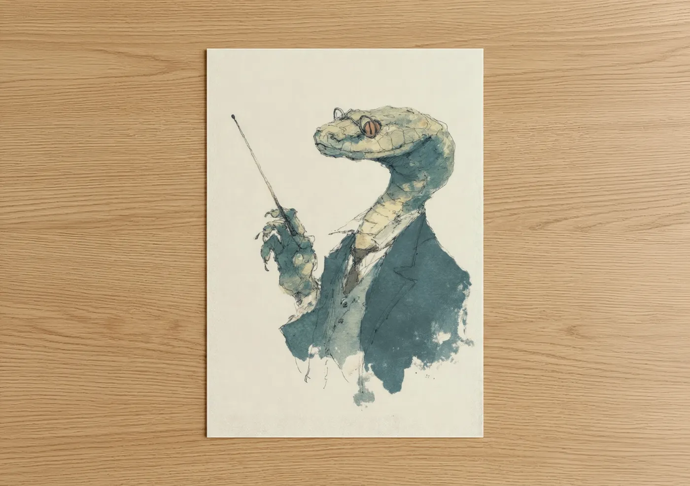 Dapper Rattlesnake Watercolor Illustration Wall Art