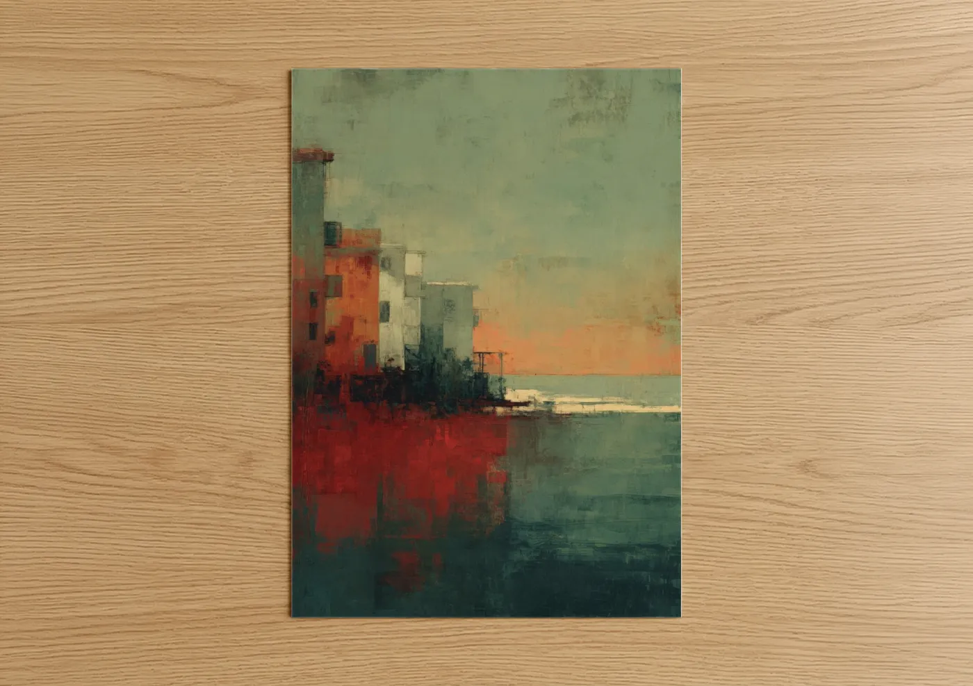 Coastal Warehouse Sunset Watercolor Wall Art