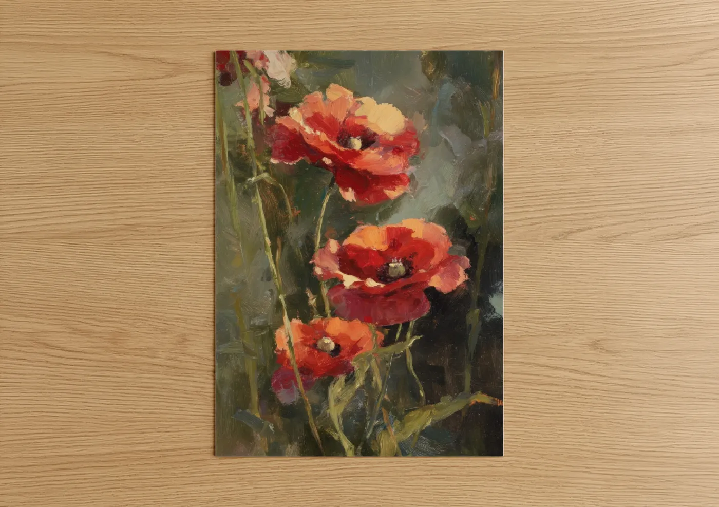 Crimson Poppies Oil Painting Study Wall Art