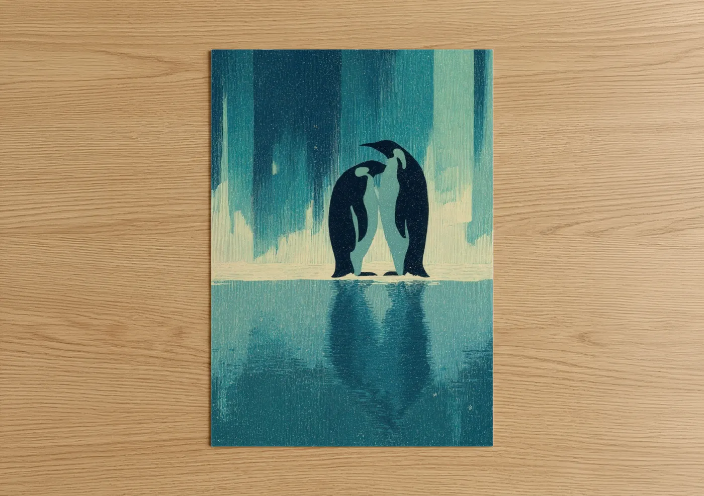 Penguin Pair Arctic Love Illustration Wall Art