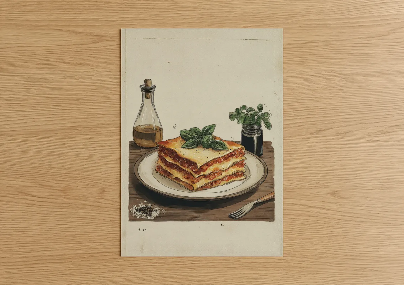 Classic Lasagna Dinner Illustration Wall Art