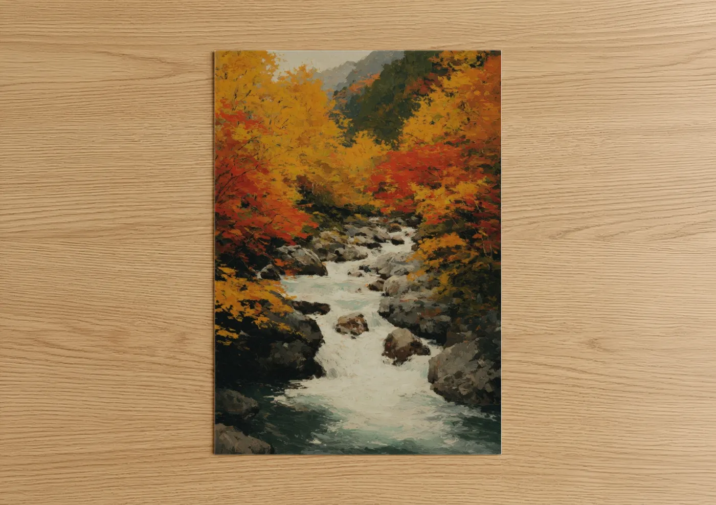 Autumn River Stream Forest Watercolor Wall Art
