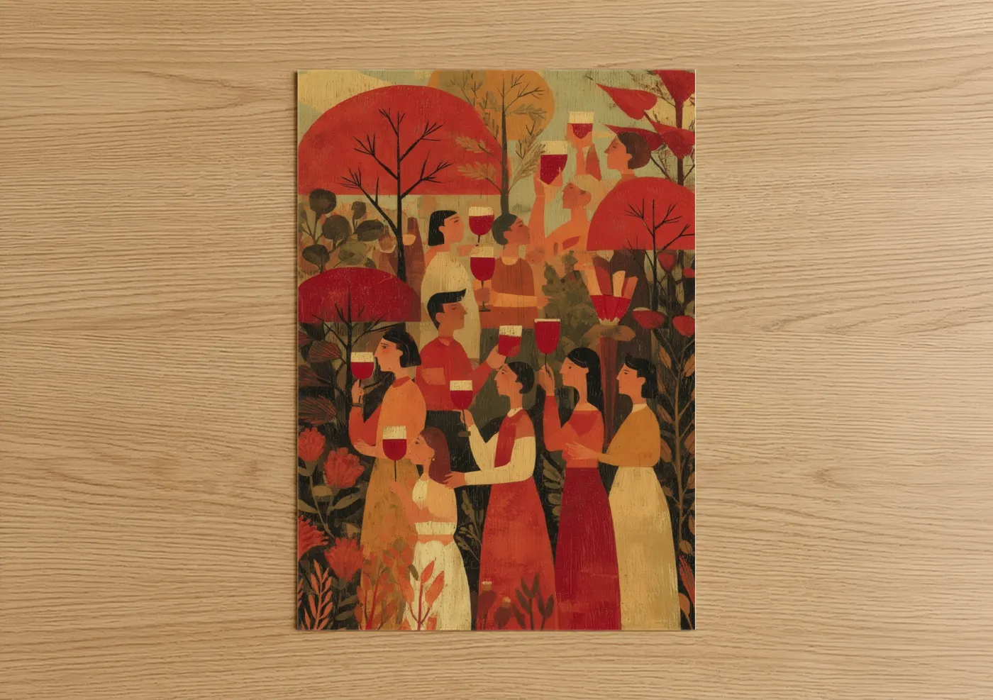 Autumn Wine Gathering Illustration Wall Art
