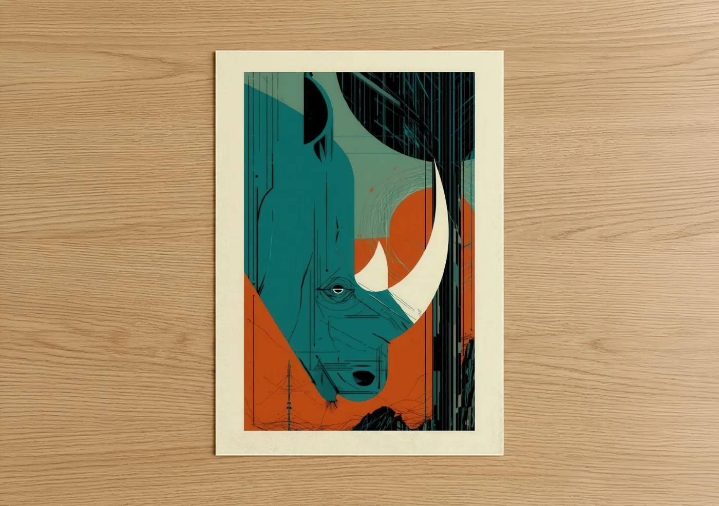 Geometric Rhino Modern Art Print Wall Art
