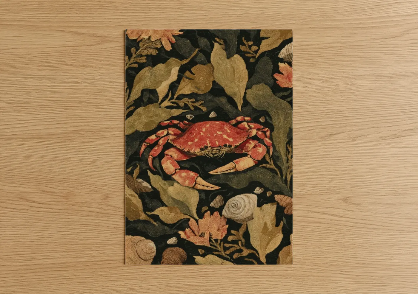 Crimson Crab Botanical Illustration Art Wall Art