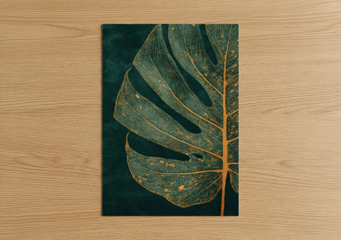 Golden Leaf Botanical Art Teal Wall Art